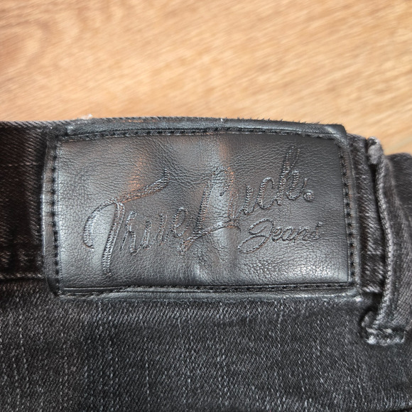 True Luck Black Distressed Stretch Denim Jeans Men’s 36x30 Punk Hip Hop Retro - Picture 12 of 12